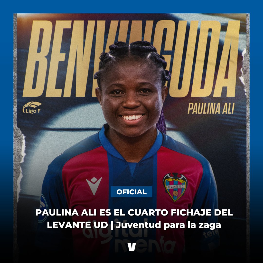 ‼️𝐎𝐅𝐈𝐂𝐈𝐀𝐋
El Levante UD incorpora a una nueva defensa: Paulina Ali (22 años). La nigeriana llega procedente del FC Familicão, que milita en la Primera División Portuguesa. 

Con el conjunto luso ha disputado los 90 minutos de los últimos ocho partidos. 

#OrgullGranota