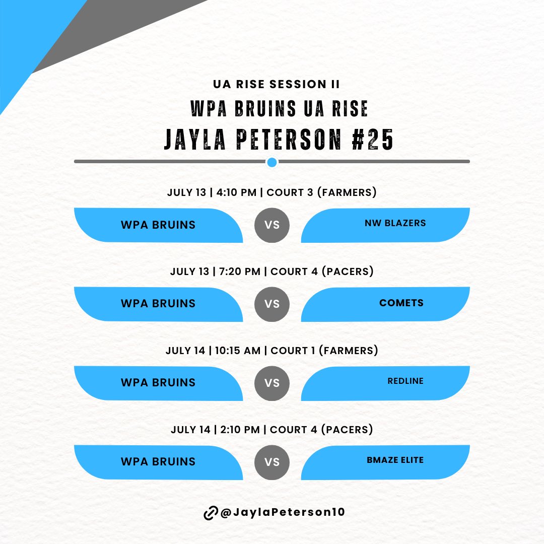 Here’s my schedule for the hoosier heat and UA session 2! Ready to compete with <a href="/BruinsAAU2020/">Bruins 2025 17U NATIONAL TEAM</a>  let’s go!!