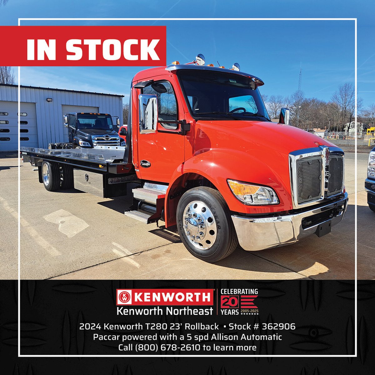 We've got multiple 23' Chevron rollbacks in stock, including this 2024 T280. It's powered by a 300 HP Paccar engine and has an Allison 5 speed automatic transmission. #RollbackforSale #kenworthne

📷View Details: hubs.la/Q03tBfrw0
📞 Call 1 (800) 678-2610