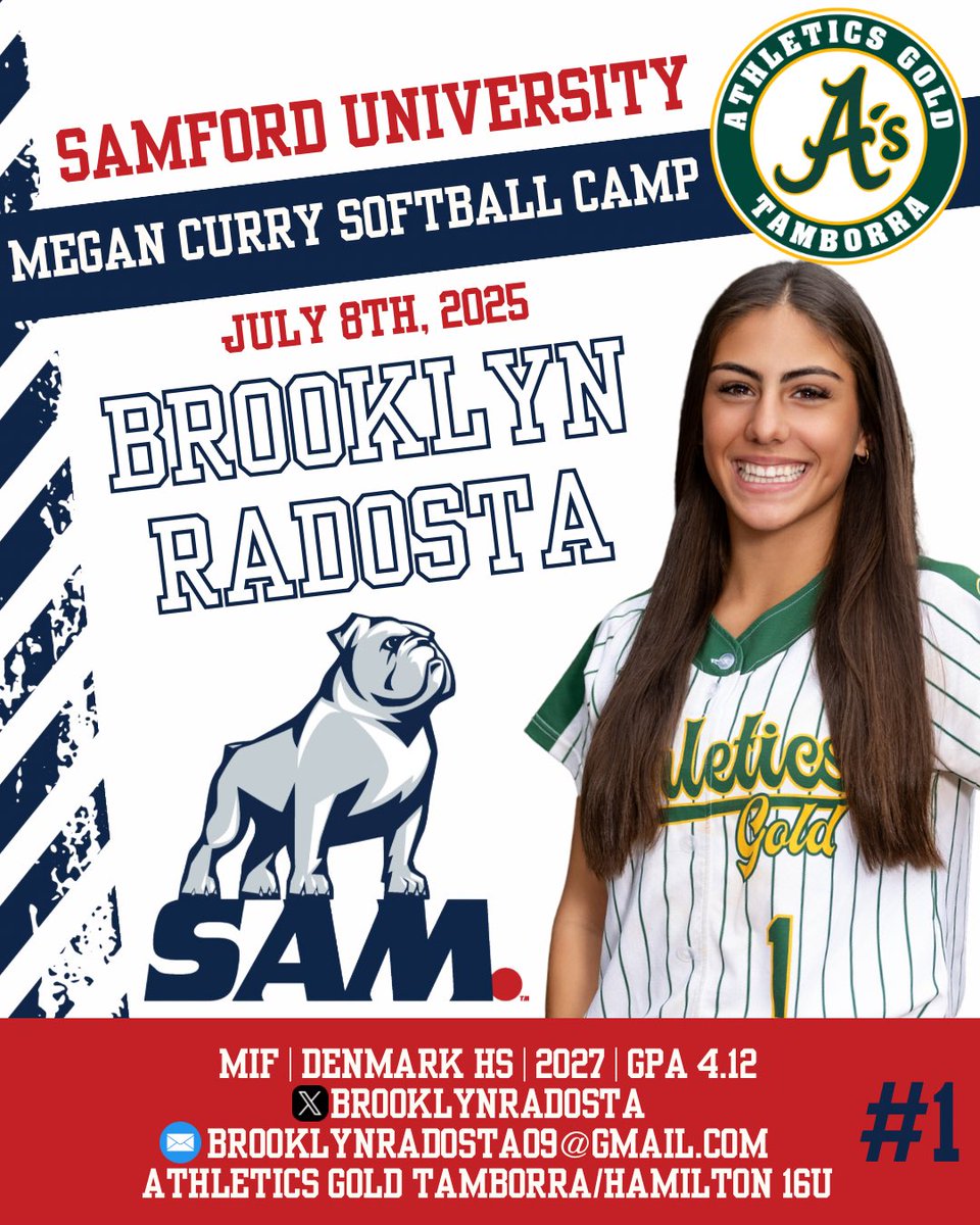 Athletics Gold Tamborra ‘09 (@athleticsgold09) on Twitter photo Thank you to <a href="/SamfordSB/">Samford Softball</a> for hosting our #1, <a href="/BrooklynRadosta/">Brooklyn Radosta - 2027</a>, for your Megan Curry Softball Camp yesterday! Brooklyn loves your program, the campus and your faith based approach to education and athletics. We have no doubt she was able to demonstrate for you what a baller and Thank you to <a href="/SamfordSB/">Samford Softball</a> for hosting our #1, <a href="/BrooklynRadosta/">Brooklyn Radosta - 2027</a>, for your Megan Curry Softball Camp yesterday! Brooklyn loves your program, the campus and your faith based approach to education and athletics. We have no doubt she was able to demonstrate for you what a baller and
