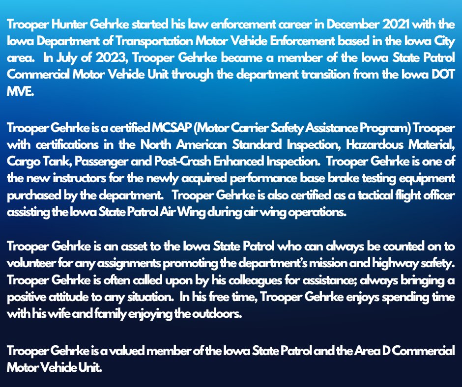 Member Spotlight - July - Trooper Hunter Gehrke