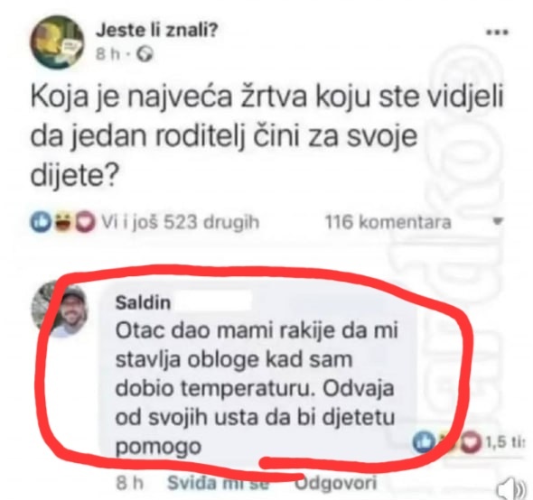 Kakva žrtva... otac za primer. 😂