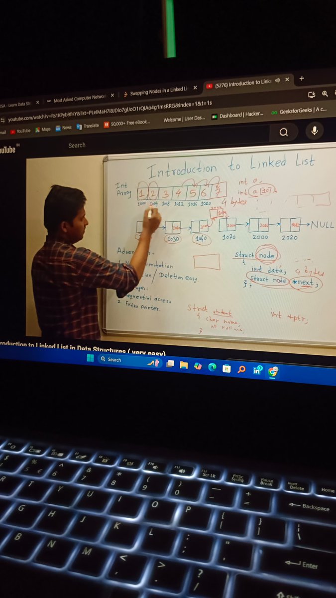 🚀Day 10/60

🧠DSA:
Started Linked List → (GFG) + Vivekanand Khayde(gem)
Practiced adding, deleting &amp; swapping nodes

💻Dev:
✅Completed Bazario e-com
Practiced interview Qs (on Namaste Dev): Counter, To-Do, Calculator apps

🌐 Networking:
Network Security, RSA🔐
#100DaysOfCode