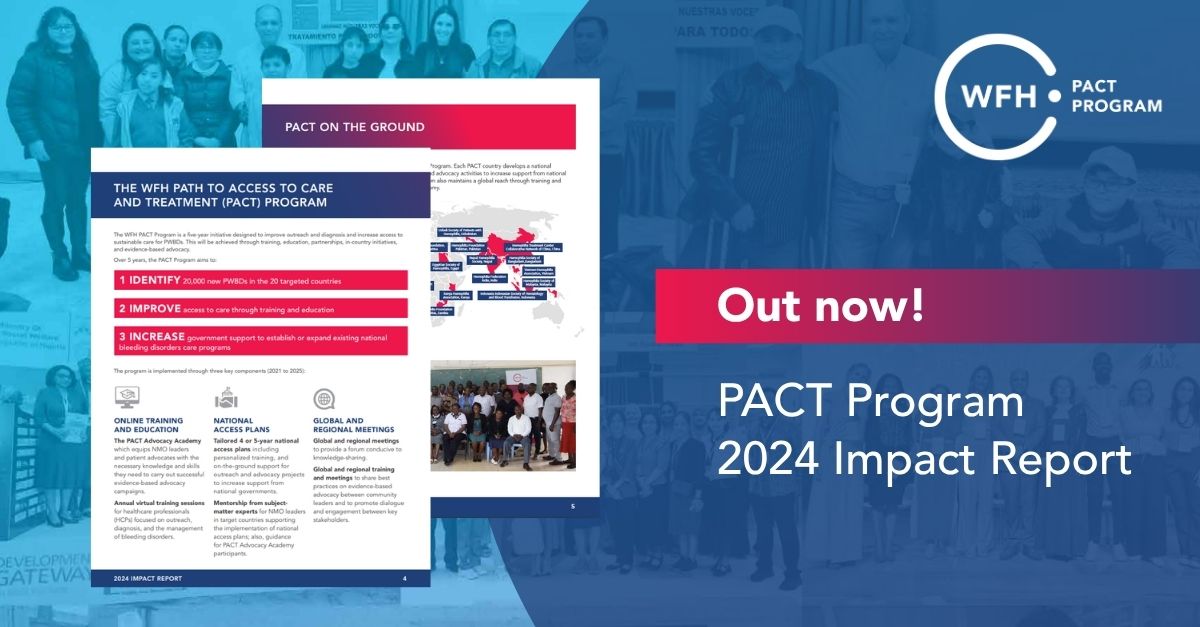 🌍 The WFH PACT Program 2024 Impact Report is now live! In 2024, the WFH Path to Access to Care and Treatment (PACT) Program surpassed its five-year goal—identifying over 27,000 new people with bleeding disorders across 20 countries. 🌟 Read the report: bit.ly/4nEOskQ