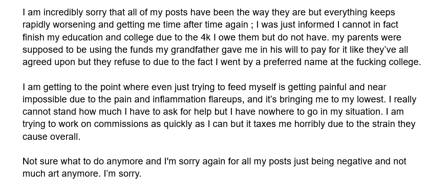 kvyo_o's tweet image. word limit is awful here but my situation just seems to never be improving ,,, im so sorry to do this again im so incredibly sorry