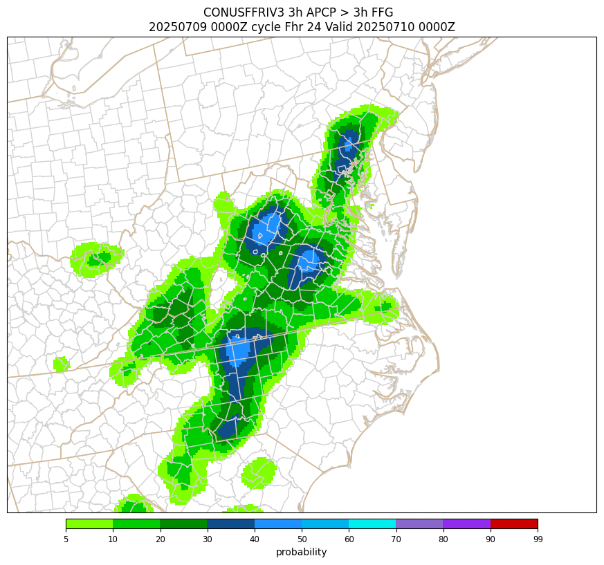 KathrynProciv's tweet image. Big update by @NWSWPC extending the moderate risk for both north and south. Earlier HREF runs for probability of precipitation exceeding 3 hour flash flood guidance highlighting some hot spots like Greensboro-Chapel Hill-Durham and I-95 corridor D.C. to Baltimore up into…