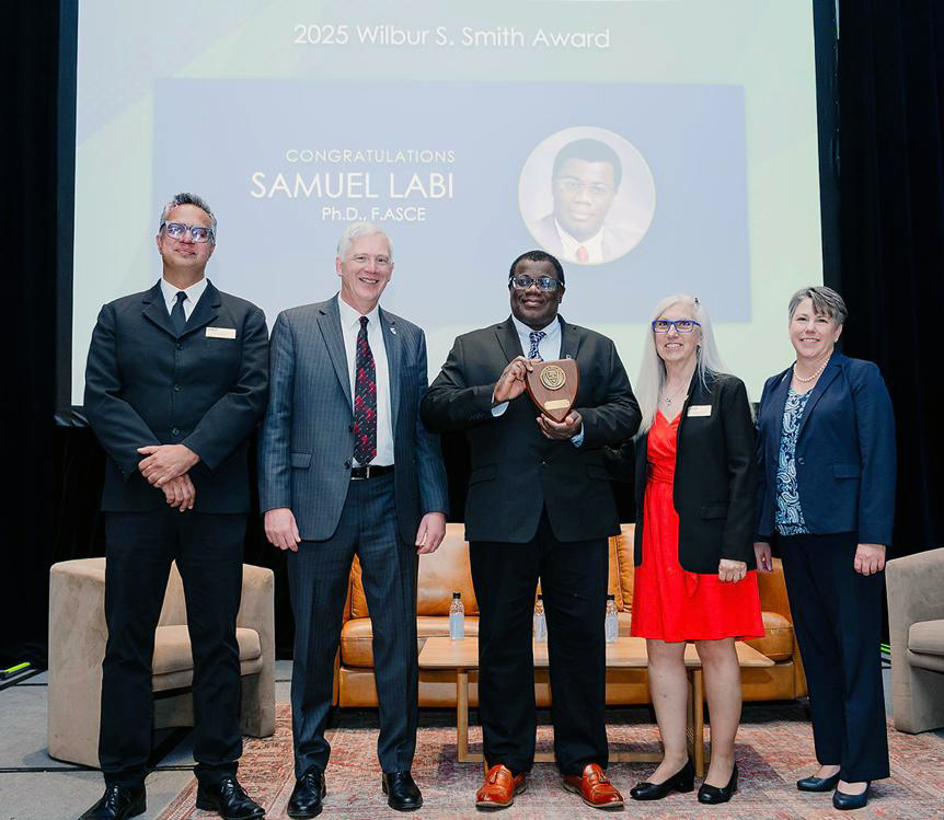 PurdueCCE's tweet image. Sam Labi, received the Wilbur S. Smith Award🌟at the International Conference on Transportation and Development. An award given for significant contributions to enhancing the role of civil engineers in highway engineering. Learn more: bit.ly/4nK9FKg 🛣️