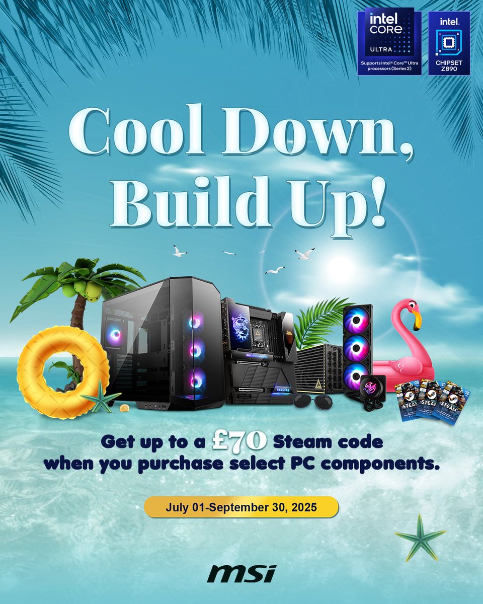 awdit's tweet image. 🧊 Cool down. Build up. Load in.
Grab select MSI gear motherboards, coolers, cases, PSUs and claim up to £70 Steam credit while you’re at it.
It’s basically a free top-up for your library… just for upgrading your rig.
🛠️ Buy eligible MSI hardware from us
🧾 Register & upload…