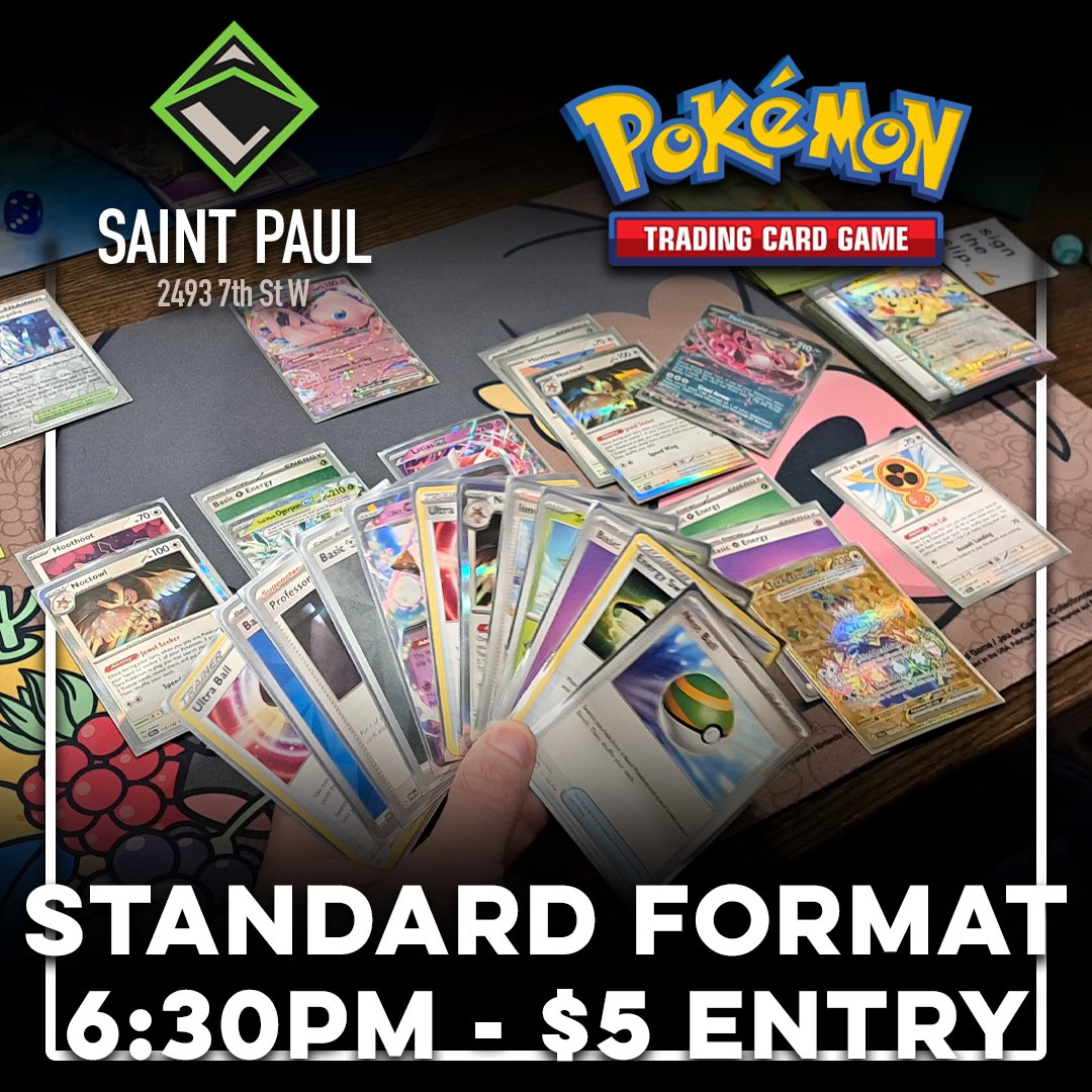 LevelUpMN's tweet image. Dance, seek, and call your way to a win tonight at Pokemon league!

We start at 6:30! $5 entry, pack of prize series 6 per round won!