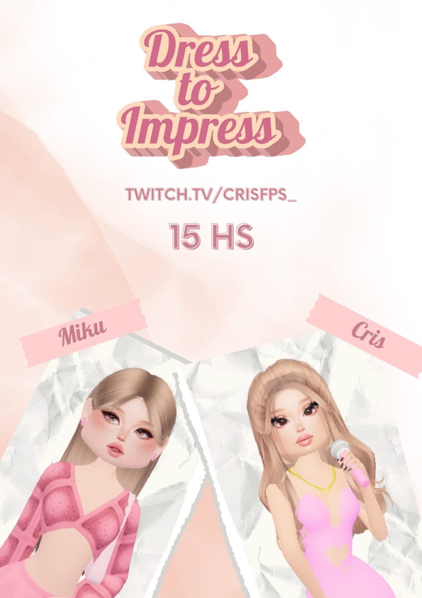 Hoy dejamos atras los co-streams y se viene CONTENIDAZO 

15 HS, mi 1ra vez en "Dress To Impress" junto a <a href="/badmystic_/">PRX Miku</a> ✨

Los esperamos!
PD: el flyer lo hizo ella, esta god 😂