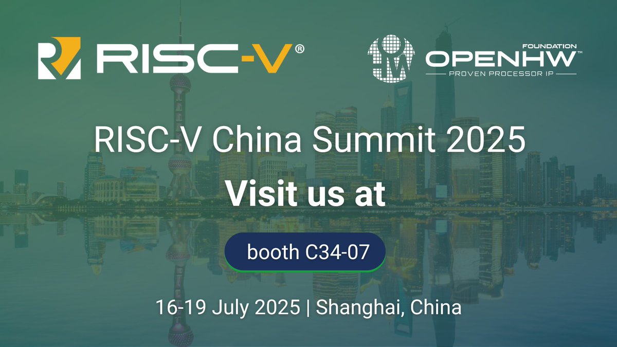 OpenHWFdn's tweet image. ⏳ The countdown is on! Just one week away from the RISC-V Summit China 2025 🇨🇳

Join the OpenHW Foundation at booth C34-07 in Shanghai on 16-19 July and learn about OpenHW Foundation RISC-V Cores. 

🔗 hubs.la/Q03vPmpR0 

#OpenHW #RISCV
