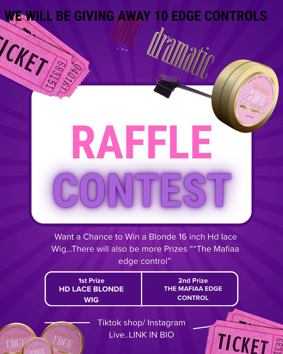 BenzSnowwww's tweet photo. RAFFLE TIME, BEAUTIES! 🎉
It’s officially go time! I’m hosting a special Raffle Giveaway and you don’t want to miss out. 💕 One lucky winner will receive a 10” Edge Control Bundle, and another will take home a Luxury HD lace wig🎟 Grab your tickets JULY 20th will be going LIVE https://t.co/X0t6MiC9R3