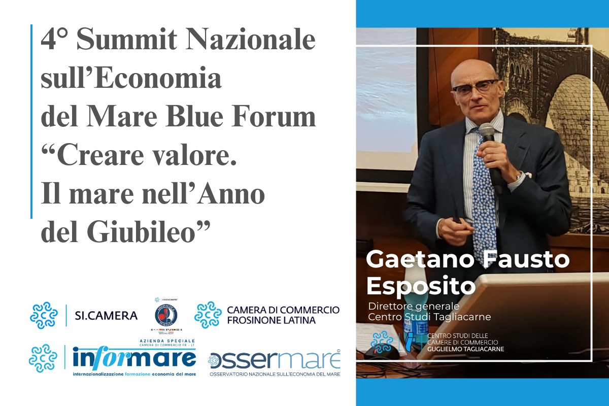 IstTagliacarne's tweet photo. 📈 La blue economy supera l’11% del valore aggiunto prodotto in Italia e raggiunge il milione e 100mila occupati considerando i 77 miliardi di euro di prodotto dell’intera filiera che diventano ben 217 se si tiene conto del moltiplicatore che misura le interconnessioni con gli altri settori. Sono dati indicano che è stato raggiunto il picco dell’economia del mare a partire dal 2019. ". A dirlo è stato Gaetano Fausto Esposito, direttore generale del Centro Studi Tagliacarne, presentando il XII Rapporto Nazionale sull’economia del mare al 4° Summit nazionale del settore Blue Forum “Creare Valore - il Mare nell’anno del Giubileo”, l’appuntamento promosso dalla Camera di Commercio Frosinone Latina, dalla sua Azienda Speciale Informare, da @OsserMare, @unioncamere e @Assonautica_Ita .
Scendendo nel dettaglio dei dati territoriali, Esposito ha aggiunto che “interessanti sono anche i progressi del Mezzogiorno che si caratterizza per una forte vocazione blu con un valore aggiunto complessivo di 66 miliardi che incide per il 15,5% sul totale dei beni prodotti nell’area”. Tuttavia, nonostante i progressi conseguiti, “il Meridione continua a soffrire per una minore interconnessione dei settori dell’economia e una minore produttività, al punto che se avesse gli stessi livelli medi italiani su queste due grandezze aggiungerebbe altri 9 miliardi alla già cospicua ricchezza di questa economia: quasi un 15% in più”.
Sul piano congiunturale, emergono anche rischi legati al clima di incertezza che caratterizza tutto il contesto mondiale. Secondo le stime dell’Istituto Tagliacarne citati da Esposito - “se ci fosse un ulteriore aumento di circa il 30% dell'incertezza sperimentata nel periodo gennaio-aprile di quest’anno ciò si potrebbe tradurre in una perdita per la blue economy di 1,2 miliardi quasi completamente concentrata nel turismo e nella logistica”.