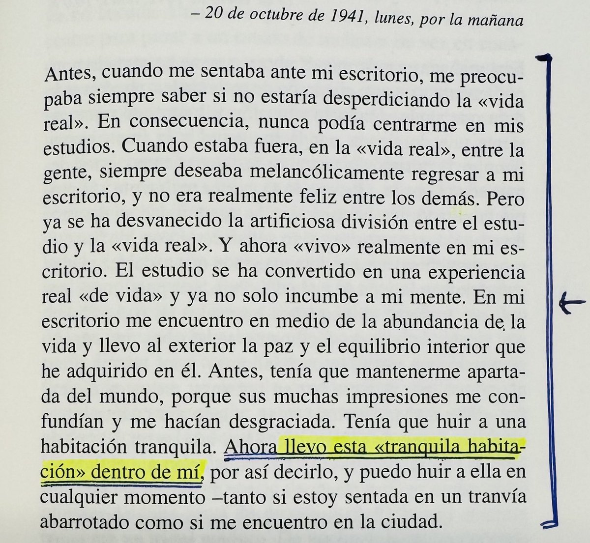 Aspirar_al_uno's tweet image. Qué enorme belleza de texto: la construcción de nuestra “habitación interior”. Etty Hillesum en su diario.
