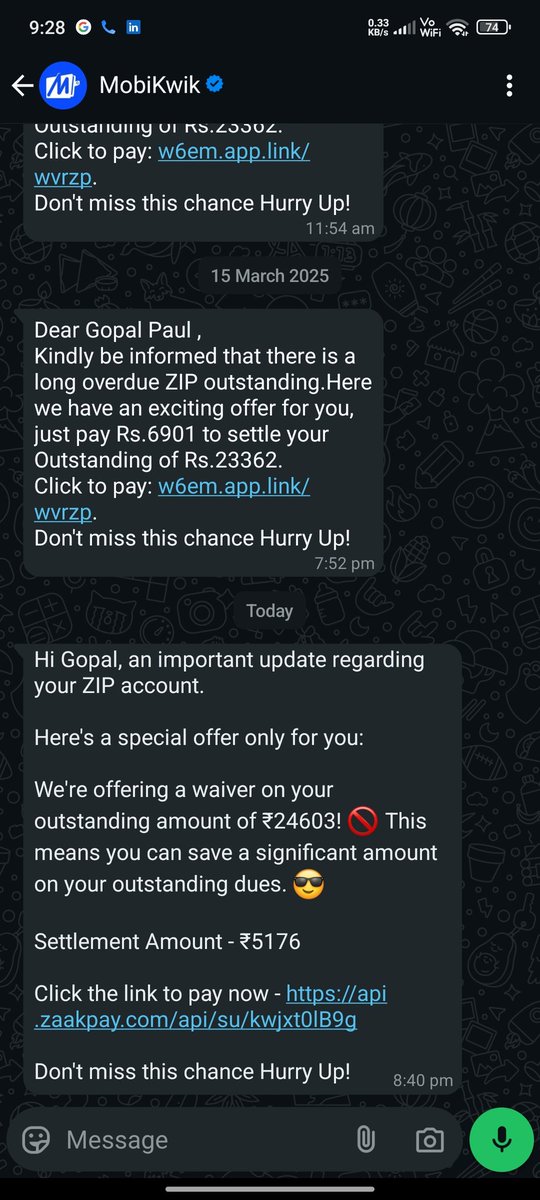 isomnath27's tweet photo. @MobiKwikSWAT 
"I just received this message. I want to know — after making the payment of ₹5176, will my CIBIL account show as 'closed' or 'settled'?" https://t.co/sWtWwU5725