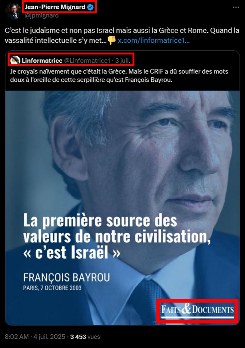 Halte à la Connerie (@halteconnerie) on Twitter photo <a href="/jpmignard/">Jean-Pierre Mignard</a> <a href="/YannBarte/">Yann Barte 🇺🇦🇹🇼 🎗️</a> Je me posais la question car retwitter @linformatrice1, la mytho qui se prétend ex-femme rabbin pour mieux cracher sa haine des Juifs h24 c'est moyen.
Surtout quand elle cite "Faits et Documents" une lettre confidentielle antisémite qui appartient désormais à Alain Soral
6/18⬇️ <a href="/jpmignard/">Jean-Pierre Mignard</a> <a href="/YannBarte/">Yann Barte 🇺🇦🇹🇼 🎗️</a> Je me posais la question car retwitter @linformatrice1, la mytho qui se prétend ex-femme rabbin pour mieux cracher sa haine des Juifs h24 c'est moyen.
Surtout quand elle cite "Faits et Documents" une lettre confidentielle antisémite qui appartient désormais à Alain Soral
6/18⬇️