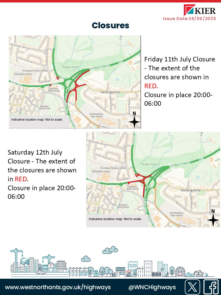 🚧 REMINDER: Queen Eleanor Interchange will be closed overnight from 8PM Friday 11th July to 6AM Sunday 13th July for essential maintenance.

🚗 Diversions in place – please plan ahead.
Thanks for your patience!

#RoadClosure #NorthamptonTravel
