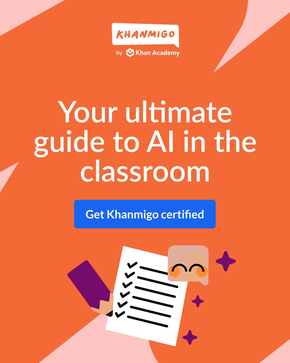 khanacademy's tweet image. Before the back-to-school whirlwind begins...
🎓 Get certified in AI
🧑🏫 Learn to use Khanmigo in your classroom
📜 Join thousands of teachers already certified
Start now—it’s free: brnw.ch/21wU193