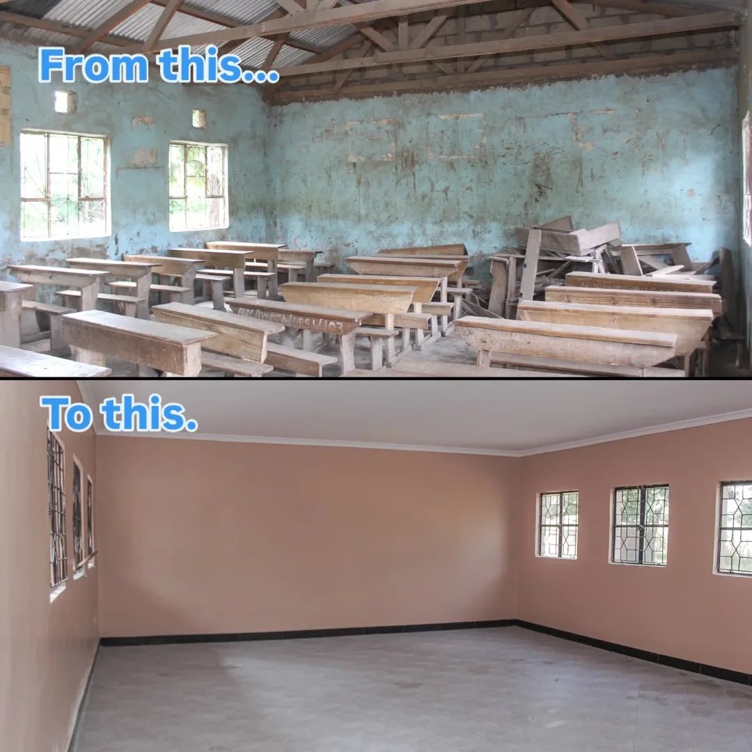 ndotoinaction's tweet photo. Umoja Primary School wouldn’t be this transformed without our amazing partners @madewithhope

From cracked walls &amp; broken windows to bright, safe spaces for 500+ students!

Thanks for turning dreams into reality
#NdotoInAction https://t.co/Xi2NP6MmNE