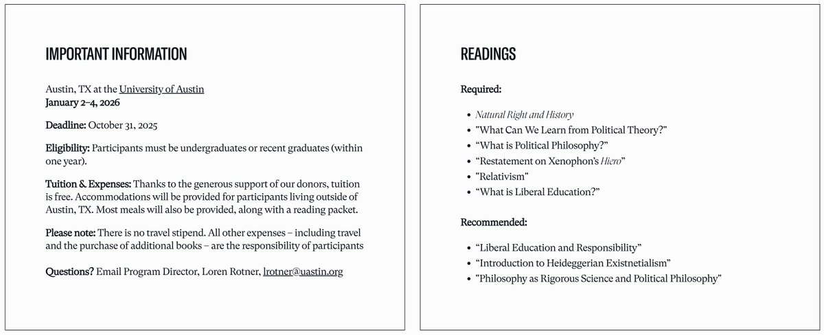 A Symposium on Leo Strauss

Applications are now open!  January 2–4, 2026, come to <a href="/uaustinorg/">University of Austin (UATX)</a> to study Strauss.

Details below, application in replies.

And please share far and wide!