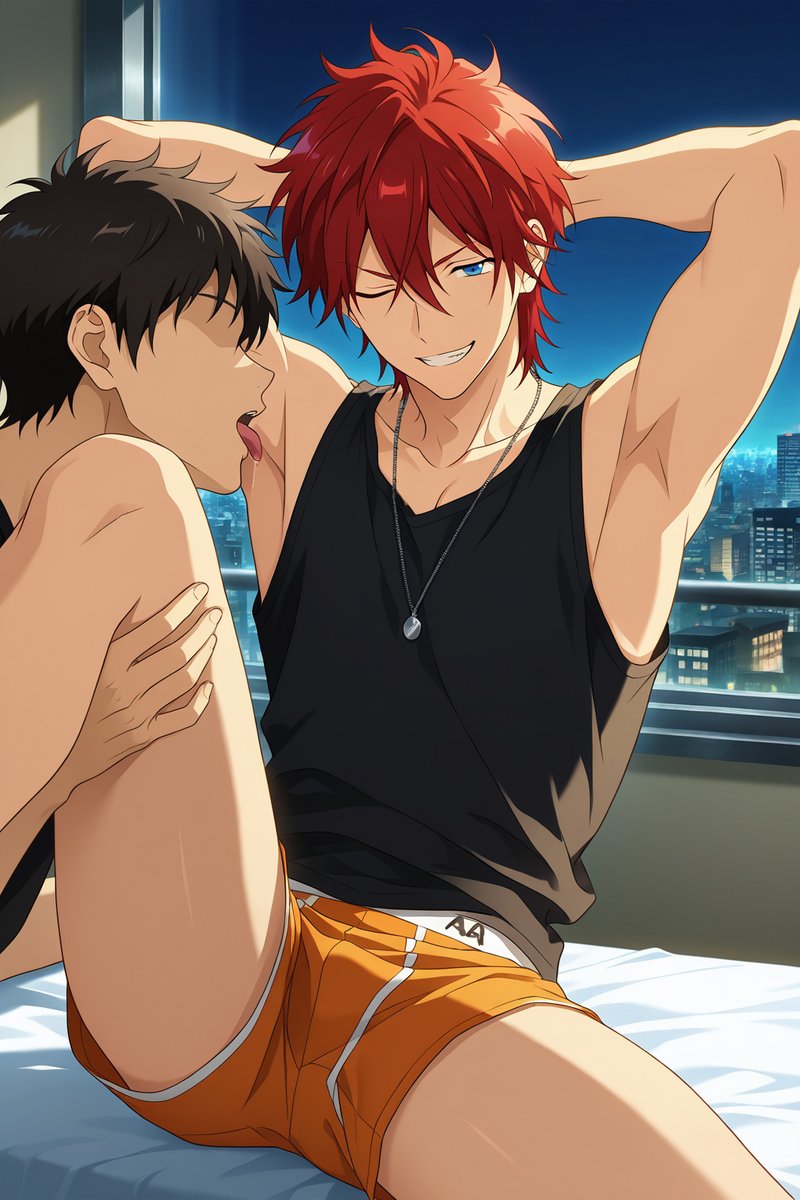 #天城燐音 Rinne Amagi, famous for his tongue(?) #AIart #yaoi #gay #NSFW #R18