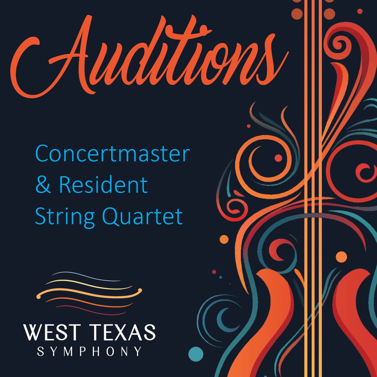 WTSymphony's tweet image. AUDITION ANNOUNCEMENT! Concertmaster of the West Texas Symphony &amp;amp; Resident String Quartet. Visit our website to see complete details and download application instructions. 📷📷wtxs.org/musicians/orch…
#westtexassymphony #concertmaster #orchestra #musician