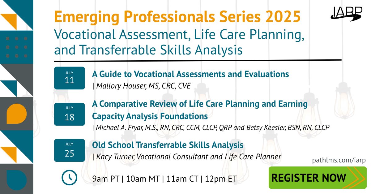 RehabPro's tweet photo. 📚 Ready to grow your skills in vocational evaluations and beyond? Join IARP’s 2025 Emerging Professionals Series — designed for those new to the field or expanding their scope.

Register now: https://t.co/uLmK1LPqbW

#VocationalAssessment #LCP #LifeCarePlanning #SkillsAnalysis https://t.co/KdsE37fixt