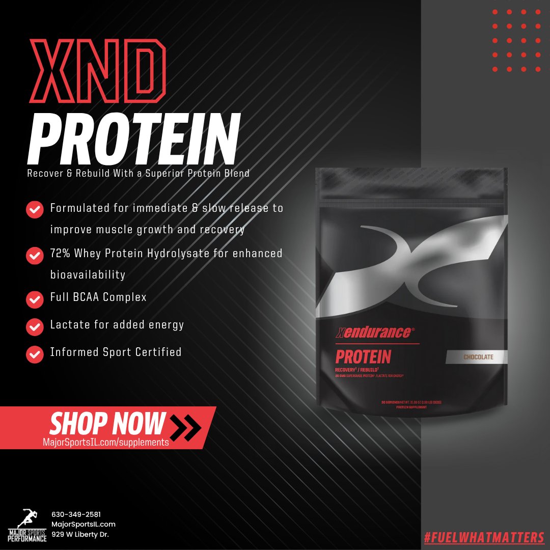 MajorSportsIL's tweet image. Recover &amp;amp; Rebuild with Xendurance Protein!

At Major Sports Performance, this is our go-to protein supplement for all our athletes.

#FuelWhatMatters with XND Protein! 💪

Available at MajorSportsIL.com/supplements in chocolate or vanilla flavors!

#Protein #Xendurance #Recovery