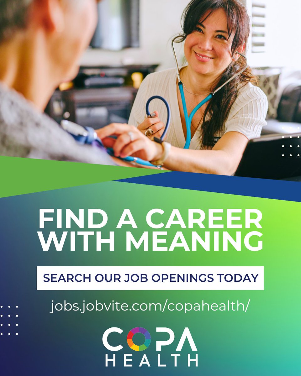 Find a career with meaning — find your place at Copa Health.

Every role here is more than just a job. It’s an opportunity to make a lasting impact in someone’s life.  Explore open positions at copahealth.org/careers.

#CopaHealth #CareersWithPurpose #NowHiring #MakeADifference