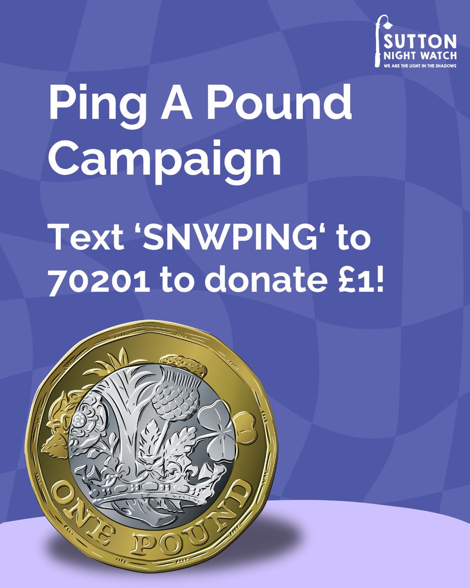 Snwhomeless's tweet image. Just £1 can help us change a life 🫶
Join our #PingAPound campaign and see how small change can make a BIG difference for those facing homelessness.
Donate today: ow.ly/fL8650WeyLS
#SuttonNightWatch #GiveBack #Homeless #TogetherWeCan #Donate