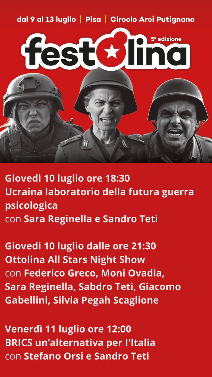 🎯In occasione della festa di Ottolina TV (9-13 luglio), saremo presenti con un nostro stand in cui sarà possibile acquistare i nostri libri!
L'editore sarà inoltre ospite ai seguenti panel 👇
Link al programma completo 👇ottolinatv.it/eventi/fest8li…