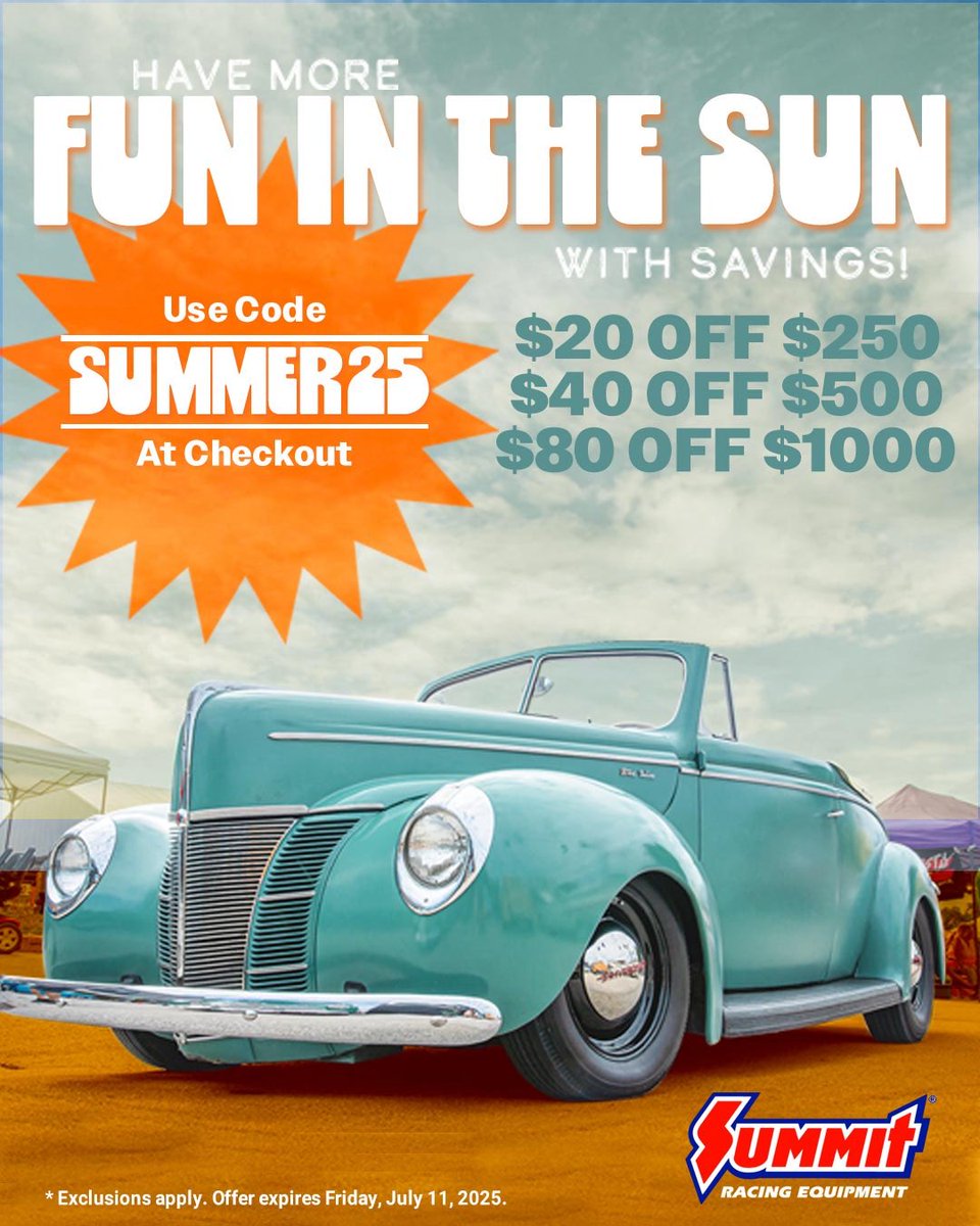 ☀️ Have more fun in the sun with @summitracing! ☀️

Use promo code: SUMMER25 at checkout to save $20 off $250, $40 off $500, or $80 off $1000!

*Exclusions apply. Offer ends July 11 at 11:59pm.

Shop here ➡️: summitracing.com/redirect?banne…

#WKA