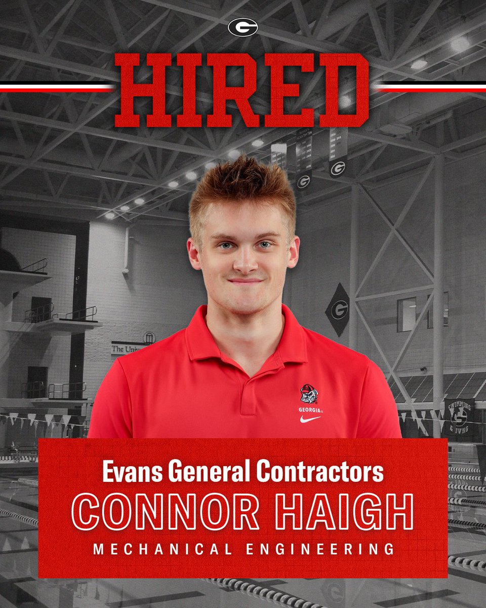 Congratulations to Connor Haigh of @ugaswimdive on securing a full-time position with Evans General Contractors! Connor recently completed his undergraduate degree in Mechanical Engineering from @uga_engineering. Congrats, Connor!