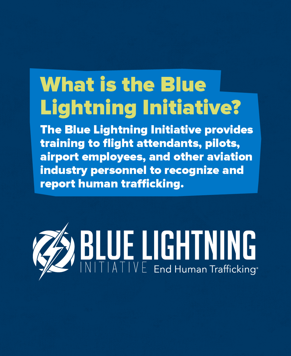 DHSBlueCampaign's tweet image. We’re proud to partner with @USDOTand @CBP through the #BlueLightningInitiative to combat human trafficking in the aviation industry. Learn more: go.dhs.gov/Z3L. #HumanTraffickingAwareness