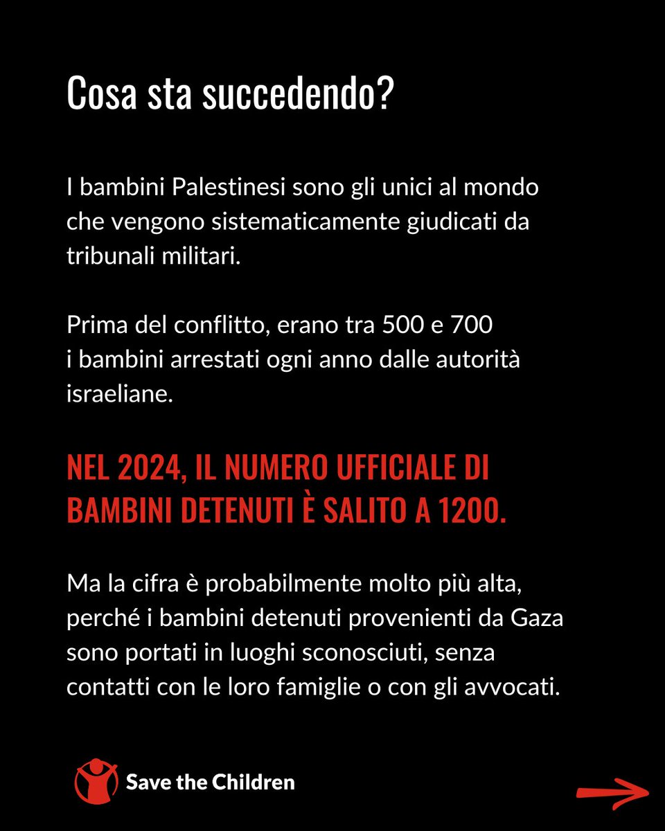 SaveChildrenIT's tweet image. La situazione dei bambini #palestinesi nelle prigioni israeliane era già estremamente grave prima della guerra, ma dall'inizio del conflitto è peggiorata ulteriormente.
Chiediamo al governo israeliano di porre fine alla detenzione dei bambini in questo sistema violento.