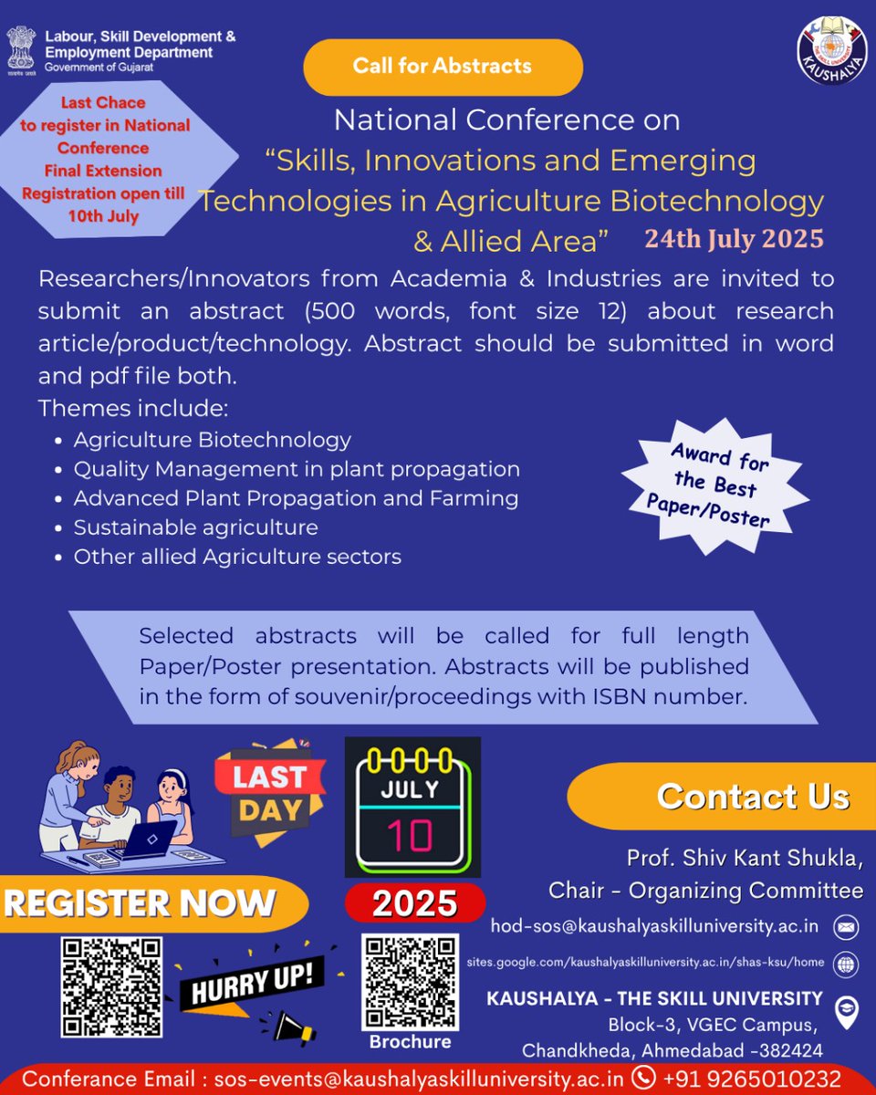 shiv_biotech's tweet photo. A. Call for Abstract
B. Workshop on virus indexing and clean planting materials
Register for Conference on "Skills, Innovations, and Emerging Technologies in Agriculture Biotechnology &amp; Allied Area" on July 24, 2025 

Registration Link: Registration Link: https://t.co/W7Y12G65S6 https://t.co/GYqBQK1kaO