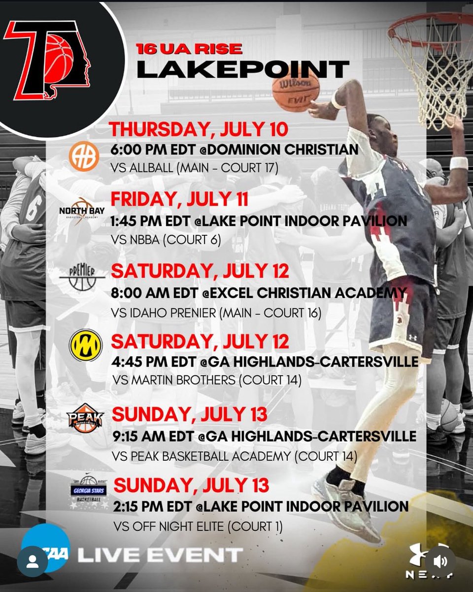 Schedule for UA Rise Session in ATL this week!