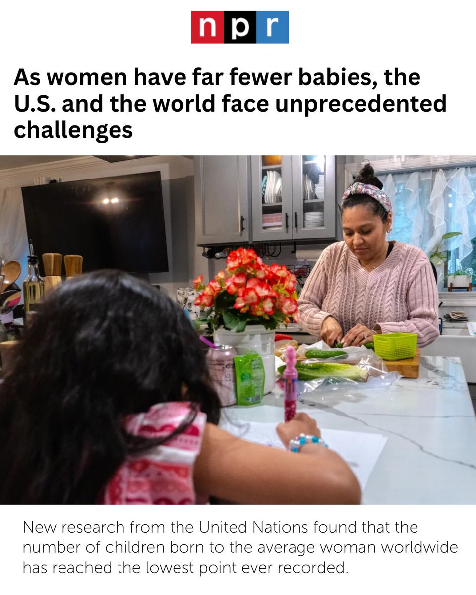 ZEROTOTHREE's tweet image. The decline of birth rates is not unique to the US, but rather a global phenomenon. Many people globally are choosing to have fewer children, if any at all. What are your thoughts on the downward trend of family sizes?
Read the article by NPR: n.pr/4nAguxX