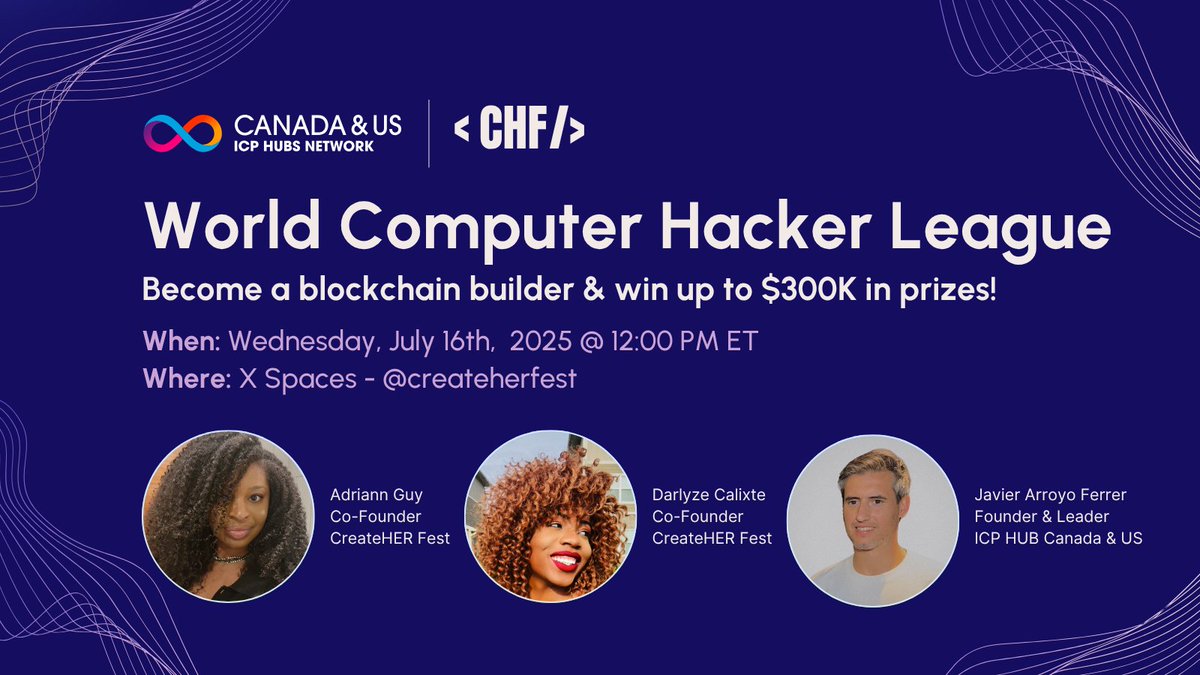 createherfest's tweet image. Join the founders of CreateHER Fest and @JArroyoFerrer from @icphub_CA to talk about how you can join the World Computer Hacker League for a chance to win up to $300K in prizes! This hackathon isn't just for developers. We're inviting analysts, designers, and more!
When: July…