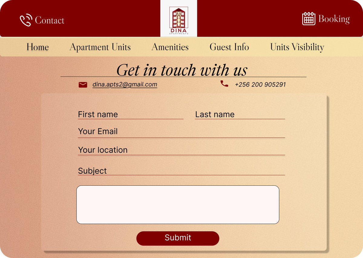 Mercy7363611's tweet photo. #30DaysOfFigma
Our Contact Page for Dina Apartments, Ntinda is live! 📞📬
Easy to navigate, clear details — all designed to help our guests reach us with ease.
Designed in Figma with my brilliant teammate @dunamis25172 💻💡
Stay tuned; more pages and fresh ideas on the way! 🧡 https://t.co/jKceq7LtUa