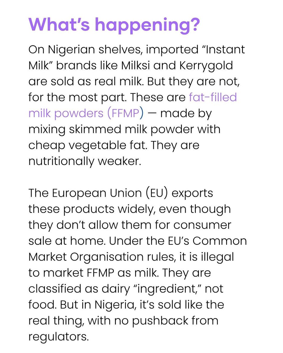 On Nigerian shelves, “instant milk” brands like Milksi and Kerrygold are everywhere.
But most of them aren’t milk. They’re fat-filled milk powder (FFMP) — a mix of skimmed milk and cheap vegetable oil.
