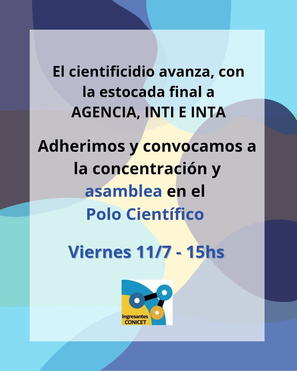 Esta semana el Gobierno intervino la AGENCIA, organismo financiador de la investigación, y degradó a secretaría al INTI E INTA, organismos de promoción de tecnología industrial y agropecuaria. La reconstrucción de nuestro país será imposible sin industria, tecnología y ciencia