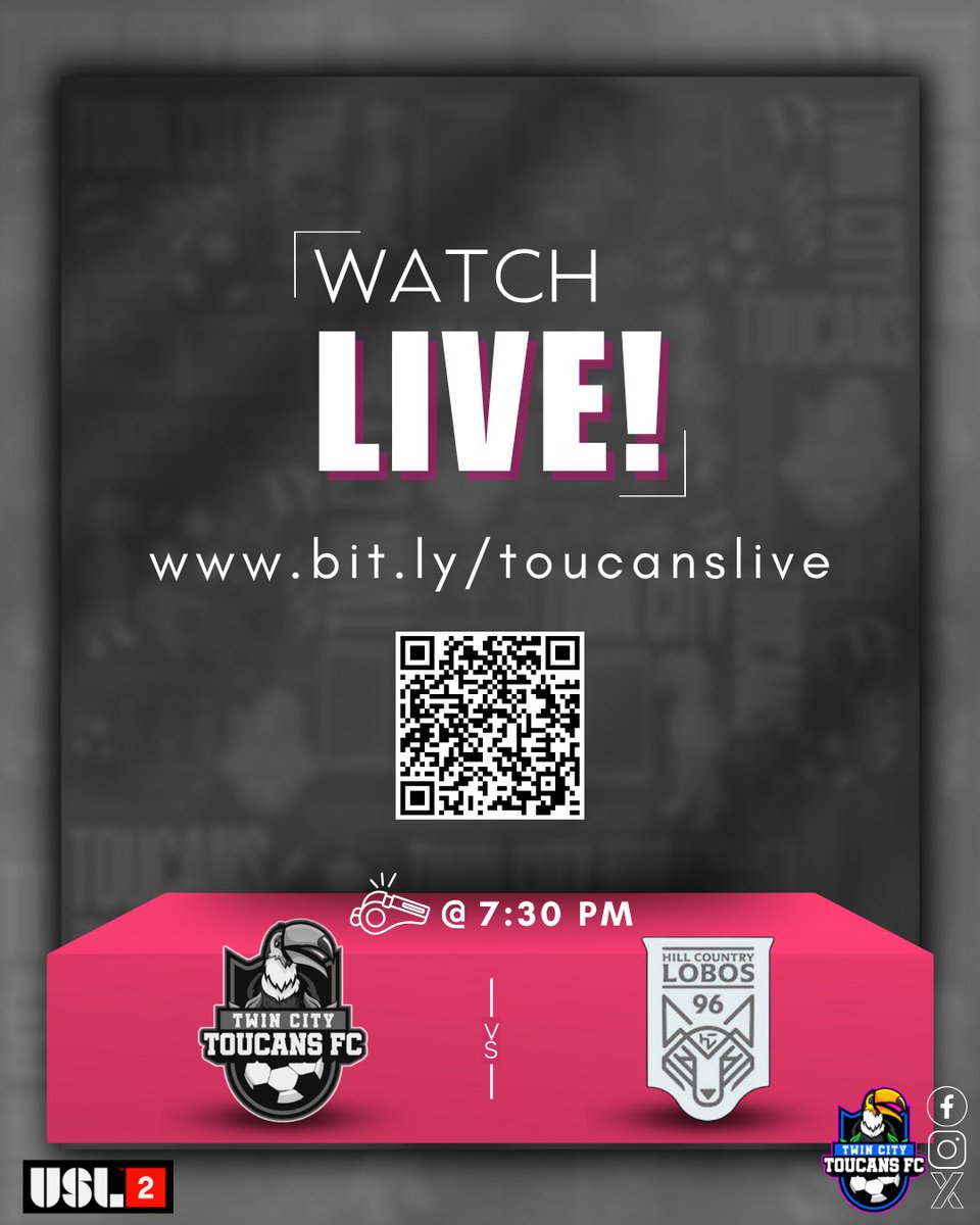 Rescheduled but not rattled. Toucans hit the road again for a match against the Lobos! 🎯

Catch it all on livestream at bit.ly/toucanslive!📲📺💻 

#TwinCityToucans #USL2 #Bryan #CollegeStation #Soccer #BrazosValley #Toucans #BCS #Futbol