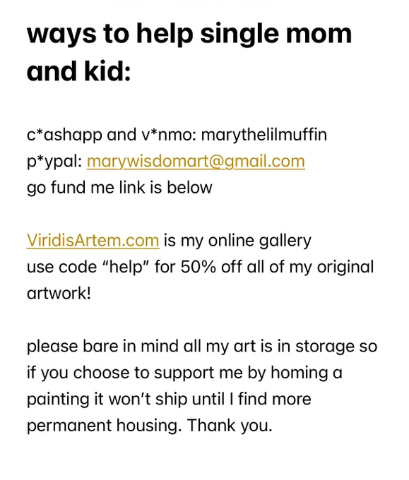 urgent please sh8re still homeless. its been a really hard few weeks since getting physically assisted by a man. Happened on June 20th and I still look and feel like shit. I'd love to not sleep in the car, im not okay. anything helps! v*nmo and c*shapp: marythelilmuffin