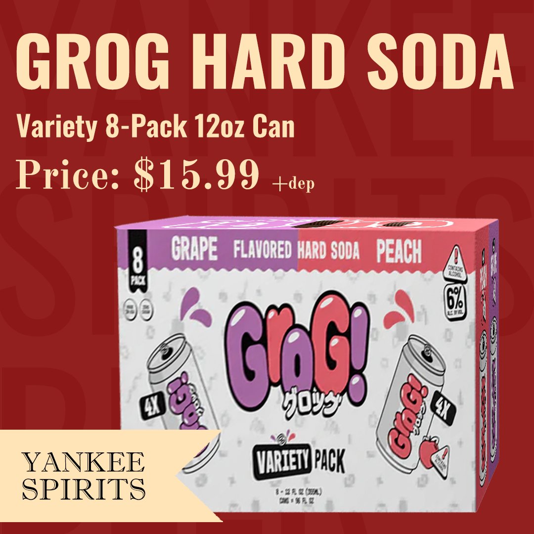 New arrival alert! GROG Hard Soda Variety 8-Pack is here!

Stop by Yankee Spirits and grab yours today! 

#YankeeSpirits #GrogHardSoda #HardSoda #NewArrival #GrapeAndPeach #VarietyPack #LocalLiquorStore