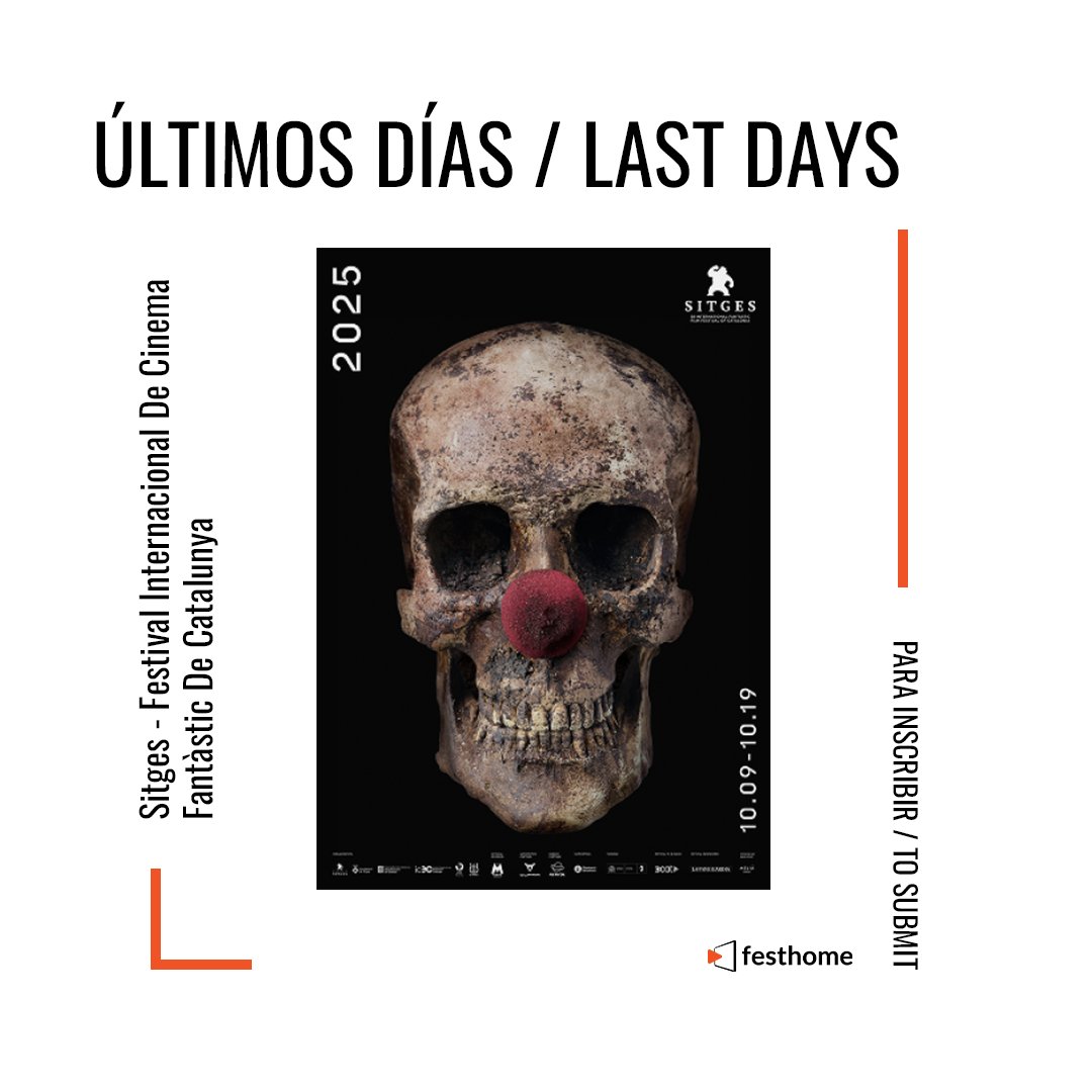 ⏰ Last Days / Últimos días

58º Sitges - Festival Internacional De Cinema Fantàstic De Catalunya
<a href="/sitgesfestival/">Sitges Film Festival</a>

📩 festhome.com/festival/sitge…

#callforentries #opencall #filmfestival #film #festival #corto #shortfilm #submissions #inscripciones #festivaldecine