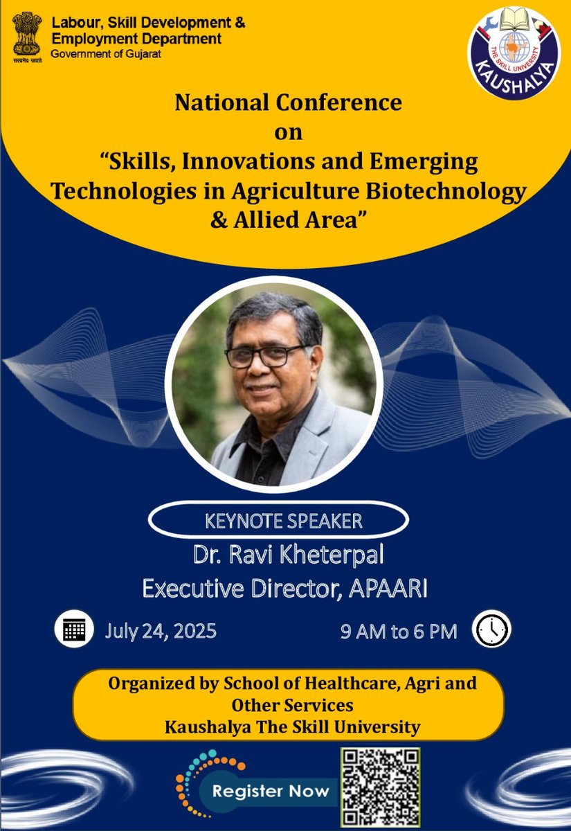 shiv_biotech's tweet photo. One Conference - Multiple Features  
National Conference on "Skills, Innovations, and Emerging Technologies in Agriculture Biotechnology &amp; Allied Area" on July 24, 2025 organized by Kaushalya The Skill University  
Registration Link:
https://t.co/W7Y12G65S6 https://t.co/yM7neeKqPu
