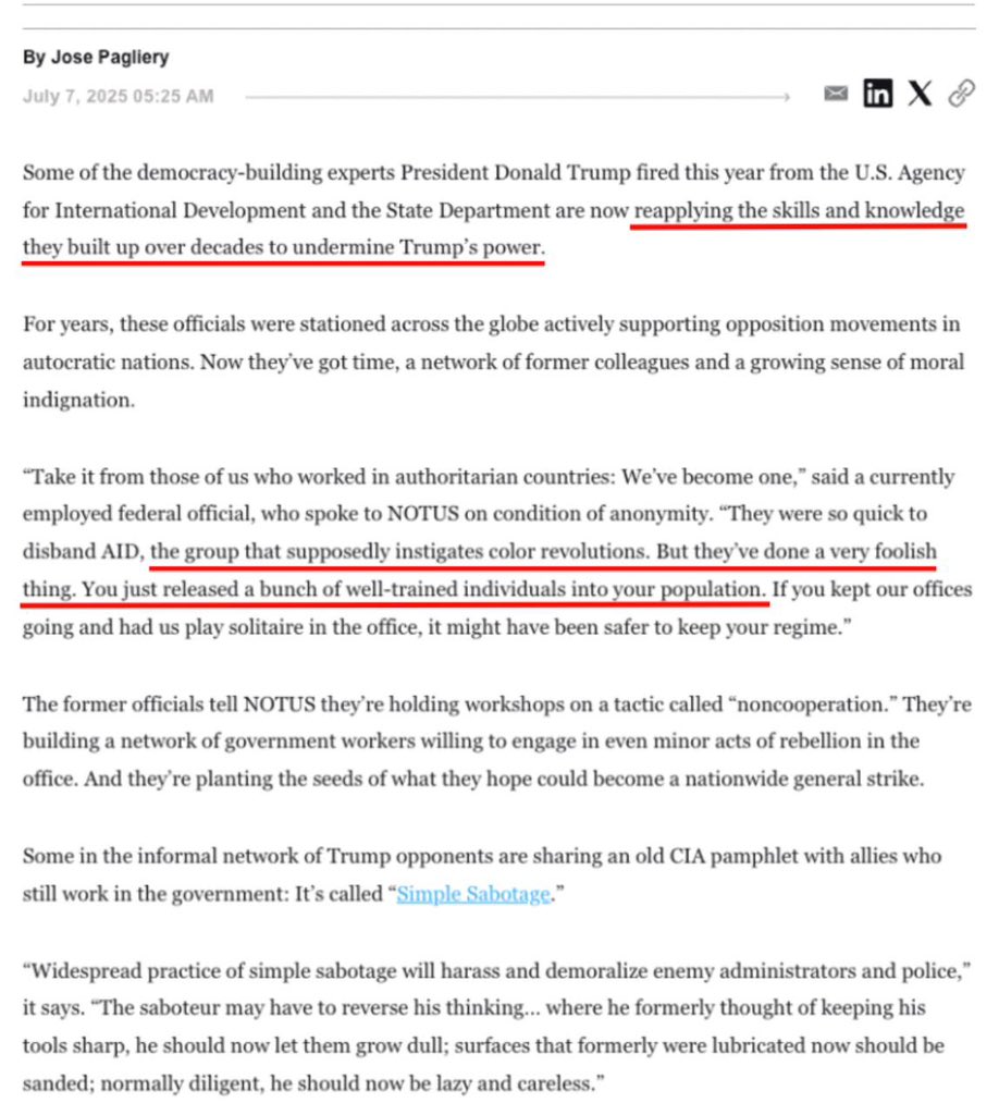 ICYMI
Former USAID and US State Department officials publicly declare that they are preparing a nationwide insurgency/rebellion against the Trump administration