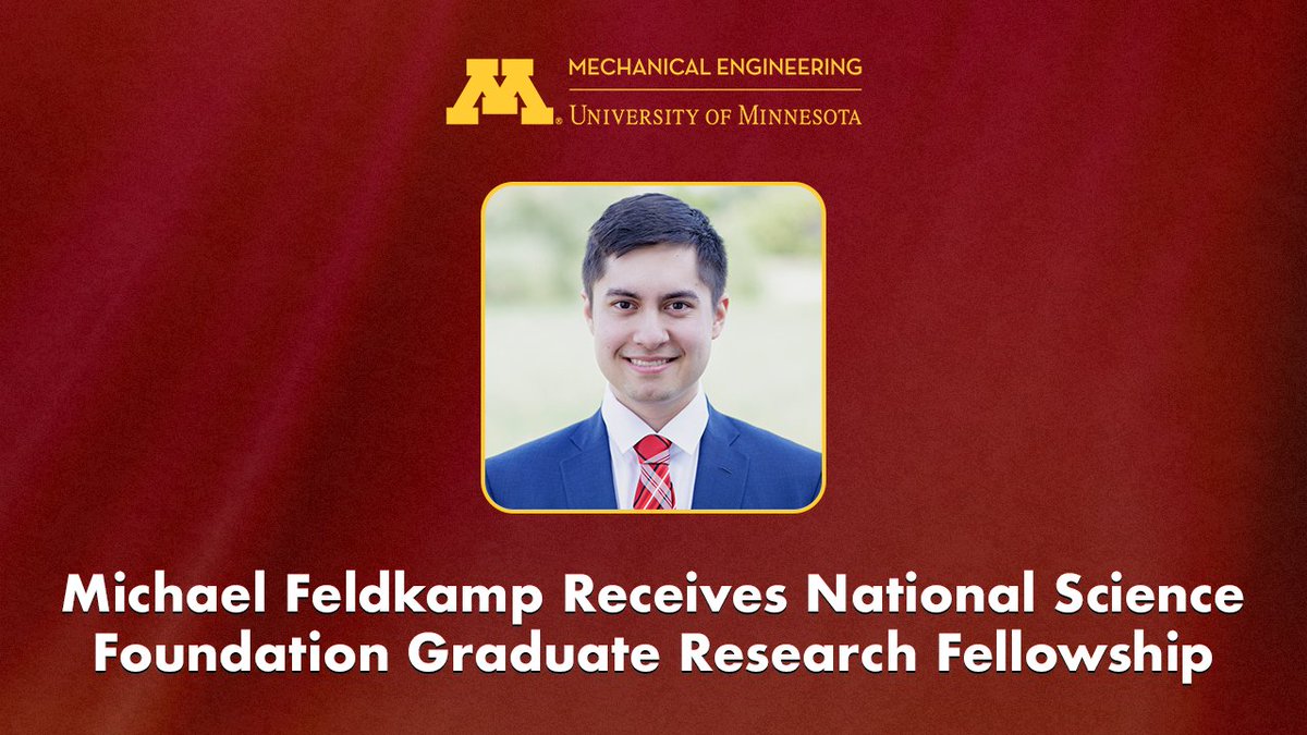 UMN Mechanical Engineering (@umnme) on Twitter photo 🎉 Exciting news
PhD student Michael Feldkamp has been awarded the <a href="/NSF/">U.S. National Science Foundation</a> Graduate Research Fellowship! Advised by Professor Rachel Gehlhar Humann, he’s advancing research to improve powered prosthetic legs. 🦿💡
Read more: z.umn.edu/ajz1
#NSFGRFP #GraduateResearch 🎉 Exciting news
PhD student Michael Feldkamp has been awarded the <a href="/NSF/">U.S. National Science Foundation</a> Graduate Research Fellowship! Advised by Professor Rachel Gehlhar Humann, he’s advancing research to improve powered prosthetic legs. 🦿💡
Read more: z.umn.edu/ajz1
#NSFGRFP #GraduateResearch