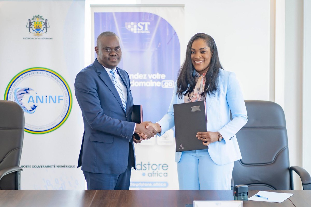 TeleAsuOfficiel's tweet photo. #NUMERIQUE - ST Digital a signé ce mercredi 9 juillet 2025 un protocole d’accord avec l'Agence nationale des infrastructures numériques et des fréquences, l’ANINF au #Gabon.
#Echostech #TeleAsu https://t.co/fcNafPkpPr
